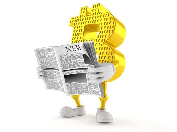 Bitcoin character reading newspaper — Stock Photo, Image