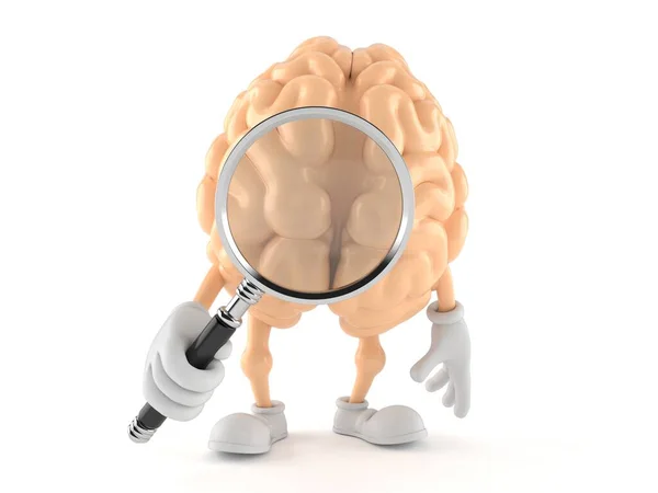 Personaje del cerebro mirando a través de lupa — Foto de Stock