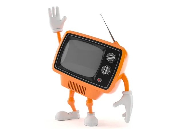 Retro-TV-Charakter mit erhobener Hand — Stockfoto
