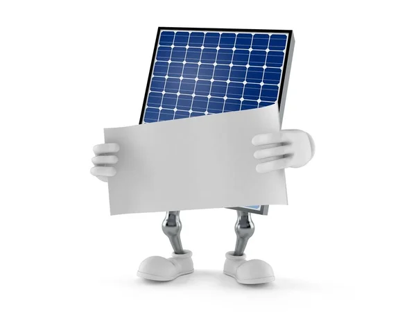 Photovoltaic panel character holding blank sheet of paper — Stock Photo, Image