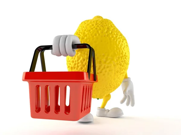 Zitronenfigur mit leerem Warenkorb — Stockfoto