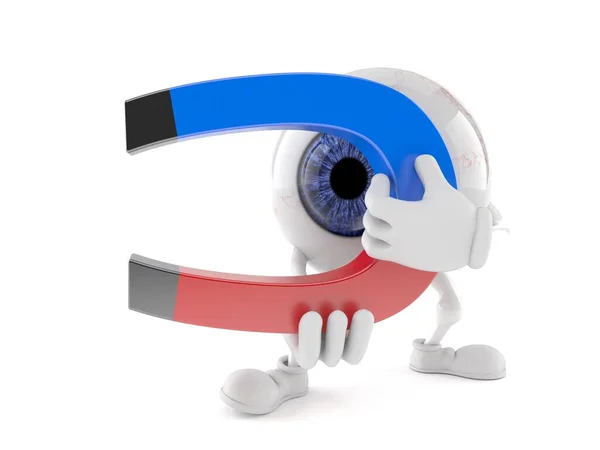 Oční koule postava drží podkovy magnet — Stock fotografie