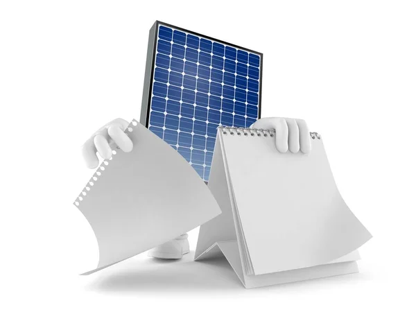 Personaggio pannello fotovoltaico con calendario vuoto — Foto Stock