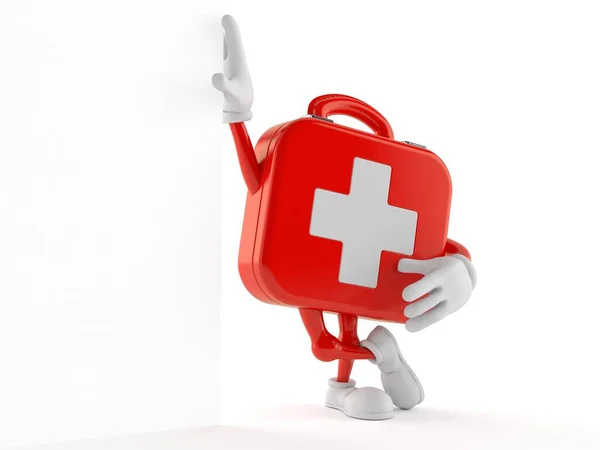 First aid kit character lean on wall — Stock Photo, Image