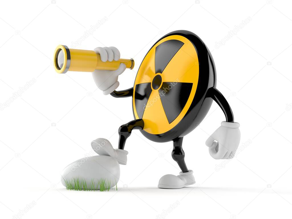 Radioactive character looking through a telescope