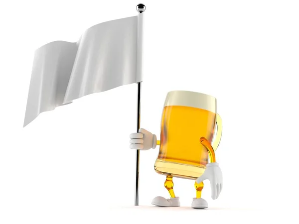 Personagem de cerveja segurando bandeira branca — Fotografia de Stock