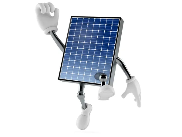 Panneau photovoltaïque personnage sautant dans la joie — Photo