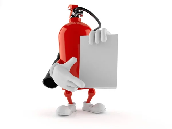 Carácter extintor de incendios con hoja de papel en blanco — Foto de Stock