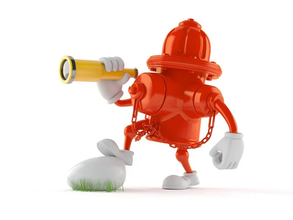 Hydrant character looking through a telescope — Stock Photo, Image