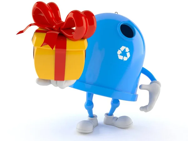 Recykling bin charakter gospodarstwa prezent — Zdjęcie stockowe