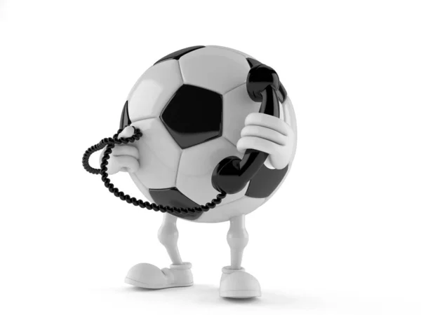 Soccer ball character holding a telephone handset — Stock Photo, Image