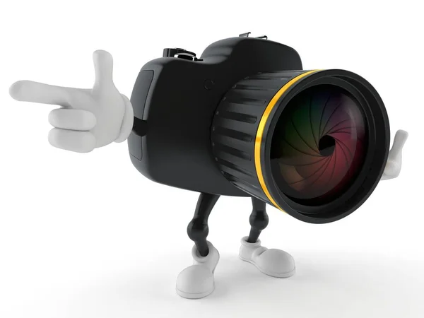 Charakter kamery wskazujący palcem — Zdjęcie stockowe