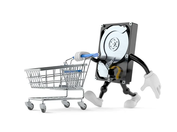 Hard disk drive character with shopping cart — ストック写真