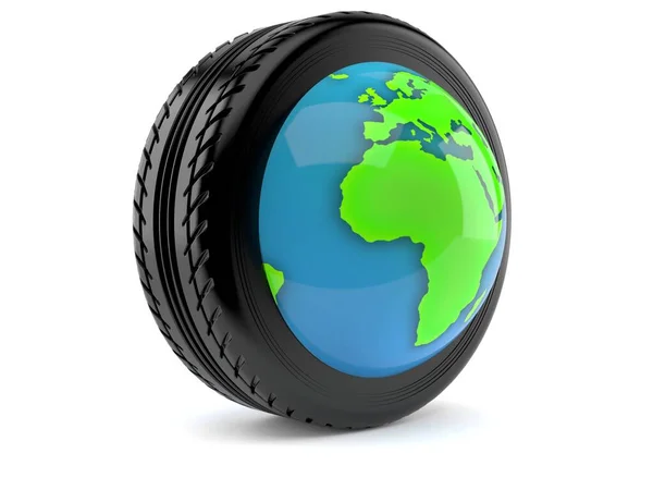 Car tire with world globe — ストック写真