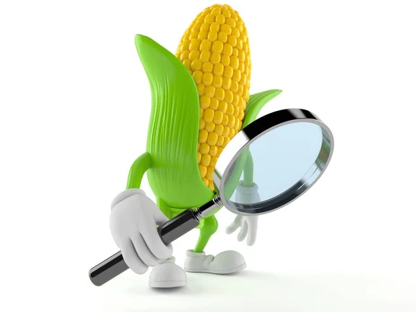 Кукурудзяний персонаж дивиться через збільшувальне скло — стокове фото