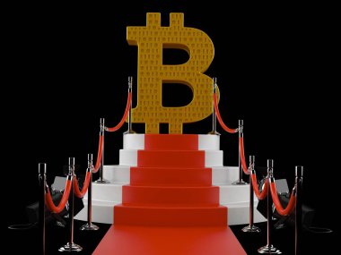 Kırmızı halıda Bitcoin sembolü
