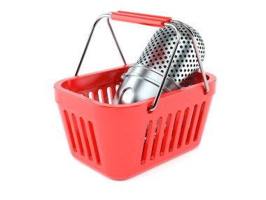 Alışveriş sepetinin içinde radyo mikrofonu