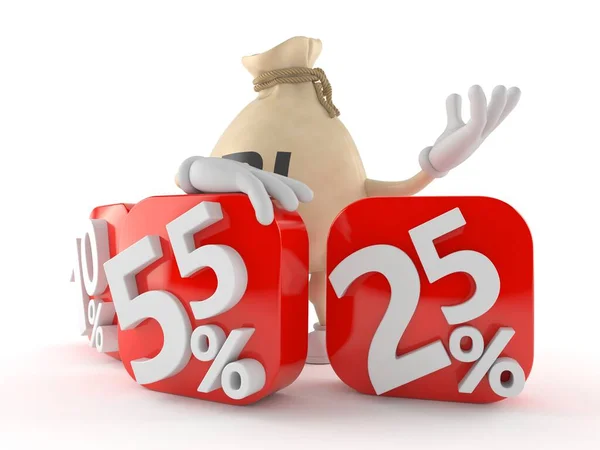 Shekel money bag character behind percentage signs — Stock Photo, Image