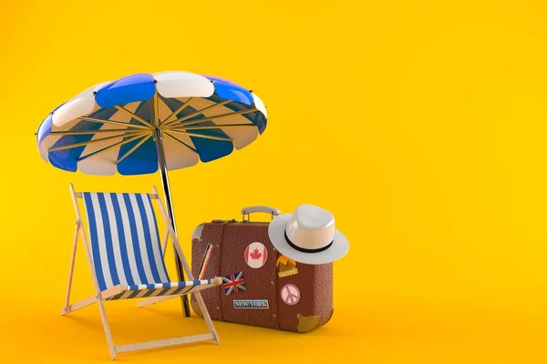 Paraguas con maleta y tumbona —  Fotos de Stock