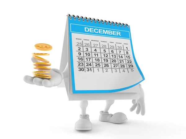 Carácter del calendario con pila de monedas — Foto de Stock