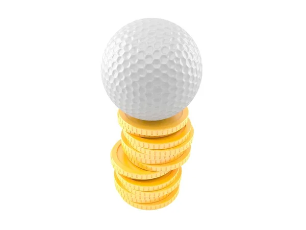 Bola de golfe com pilha de moedas — Fotografia de Stock