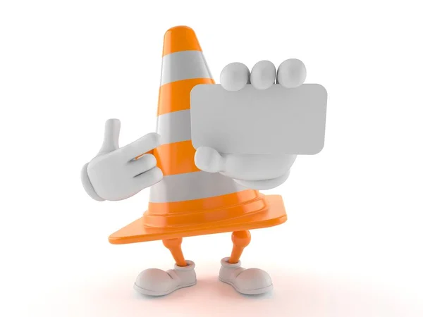 Traffic cone character pointing finger on business card — Stock Photo, Image