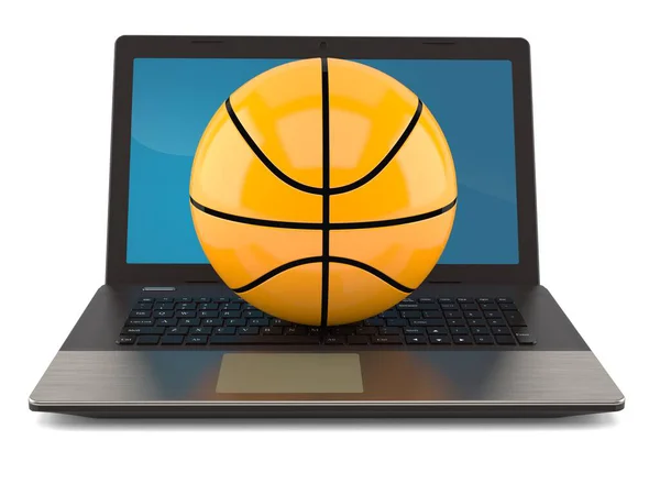 Bola de basquete com laptop isolado — Fotografia de Stock