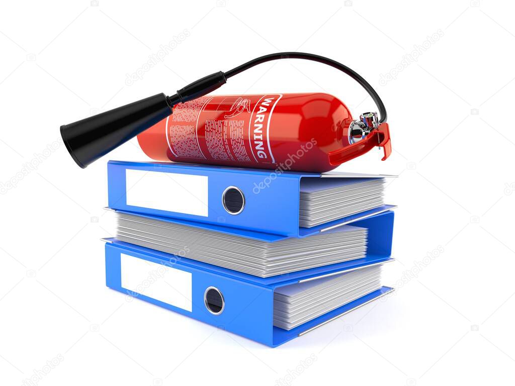 Fire extinguisher with stack of ring binders