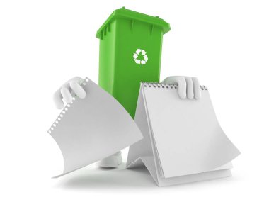 Boş takvimi olan çöp kutusu karakteri