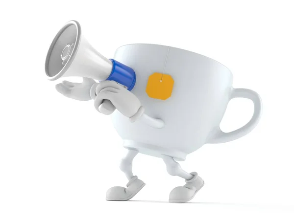 Personagem de xícara de chá falando através de um megafone — Fotografia de Stock