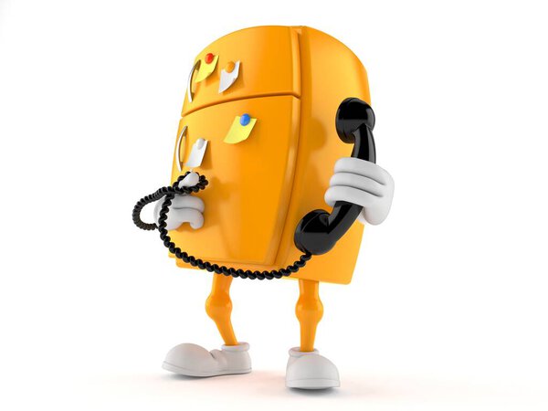 Персонаж холодильника с телефоном
