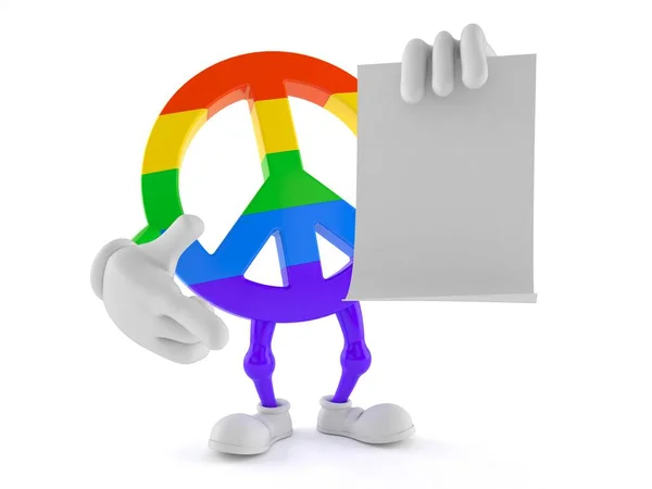 Personagem de símbolo de paz com folha de papel em branco — Fotografia de Stock