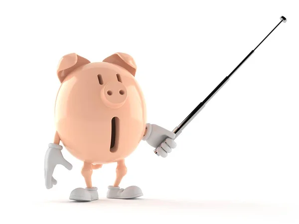 Piggy salvadanaio personaggio puntando con bastone puntatore — Foto Stock