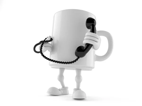 Personagem caneca segurando um telefone auscultador — Fotografia de Stock