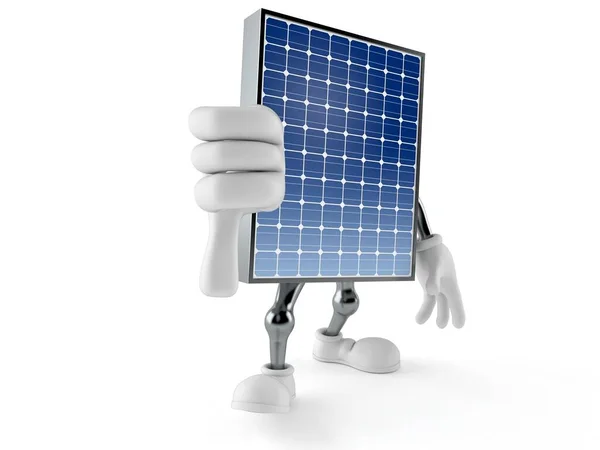 Caractère panneau photovoltaïque avec les pouces vers le bas geste — Photo