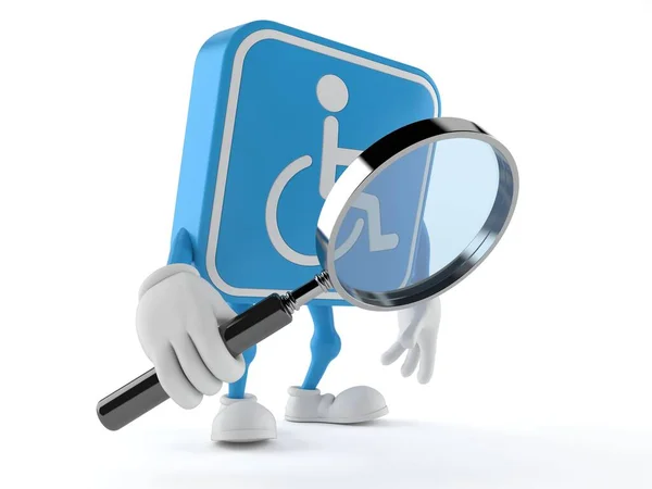 Handicapped character looking through magnifying glass — Stock Photo, Image