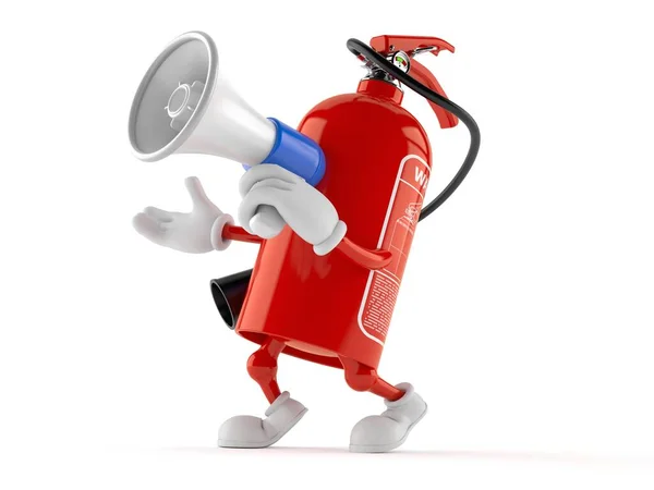 Carácter extintor de incendios hablando a través de un megáfono — Foto de Stock