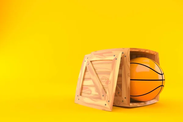 Basketball ball inside wooden crate — Stock Photo, Image