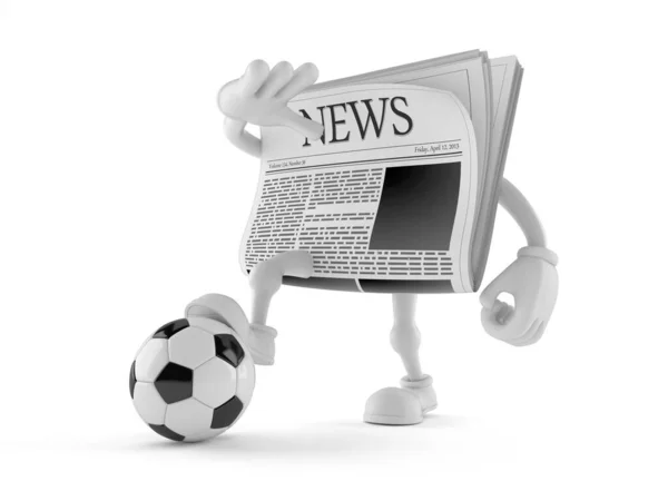 Newspaper character with soccer ball — Stock Photo, Image