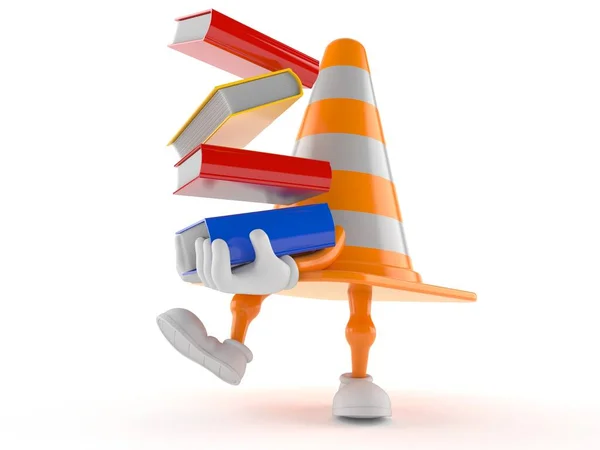 Traffic cone character carrying books — Stock Photo, Image