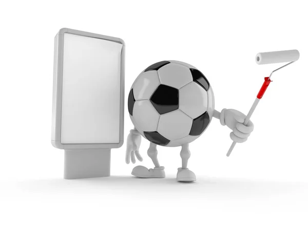 Soccer ball character with blank billboard — ストック写真