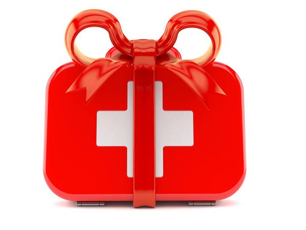 First aid kit with red ribbon