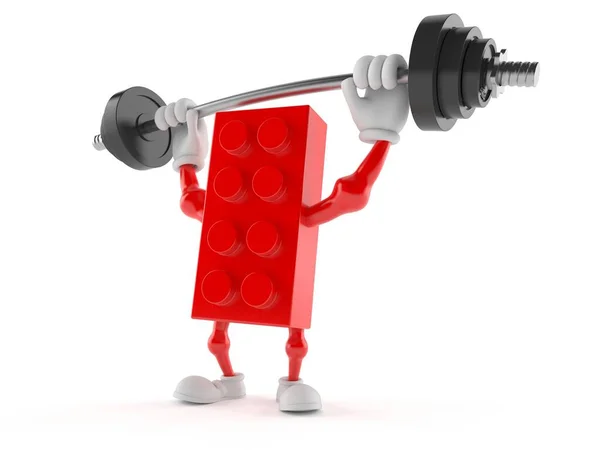 Toy block character lifting heavy barbell — ストック写真