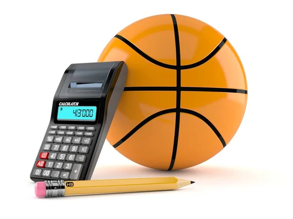 Balón de baloncesto con calculadora y lápiz — Foto de Stock