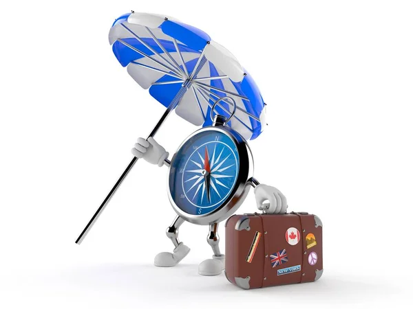 Compass character with luggage — Stock Photo, Image