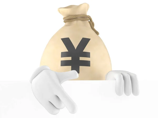 Yen pieniądze worek postać za białą ścianą — Zdjęcie stockowe