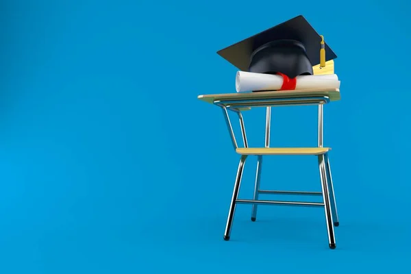 Mortarboard com certificado e cadeira de escola — Fotografia de Stock