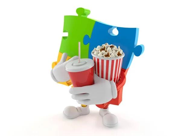Puzzle-Figur mit Popcorn und Limo — Stockfoto
