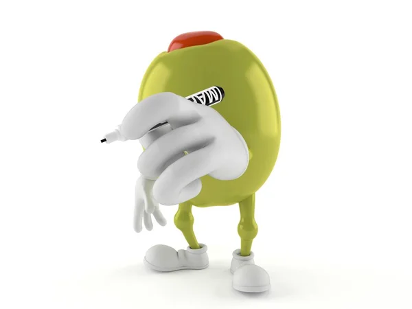 Olive character holding marker — Stockfoto