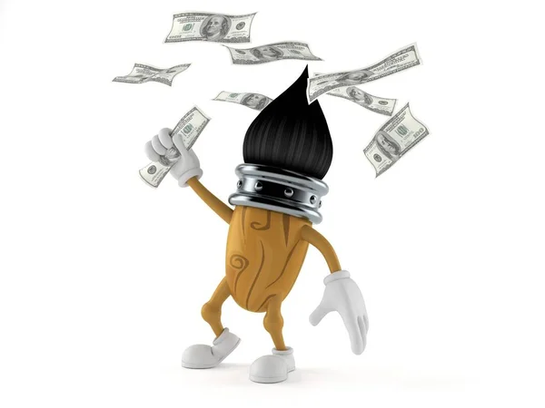 Paintbrush character catching money — Stock Photo, Image